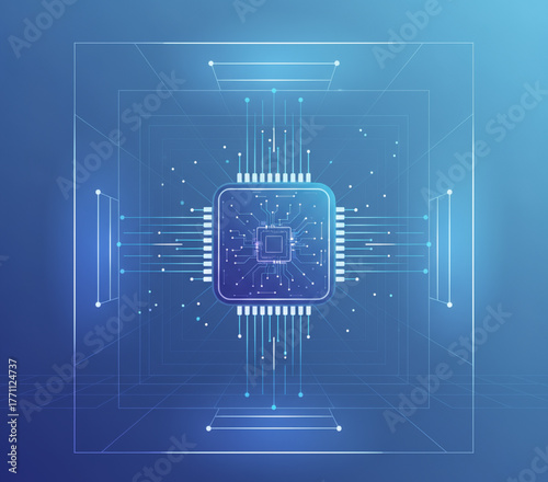 Abstract illustration of a central processor unit, representing advanced technology and digital innovation in a futuristic digital environment