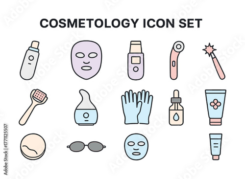 Cosmetology icon set with skincare and beauty tools