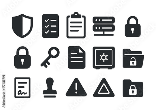 Security icons: locks, safes, and data protection symbols