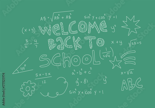 Realistic math chalkboard background illustration