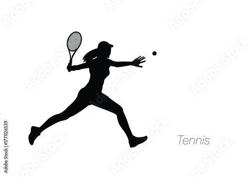 Female tennis player running to hit the ball. Vector illustration.