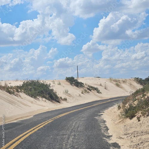 Road between sand dunes in Monahans Sandhills State Park, Texas