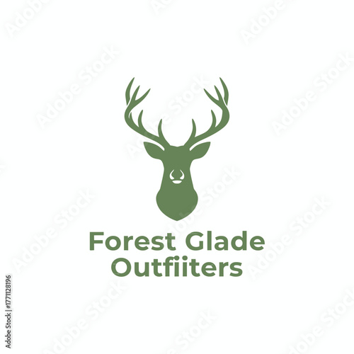 A green deer head with antlers and business name in dark green. White background