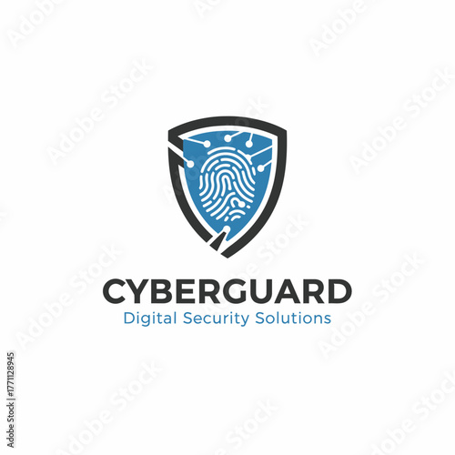 Free Download A logo of a shield with a fingerprint inside, circuitry around it, and text below - GFXLoad