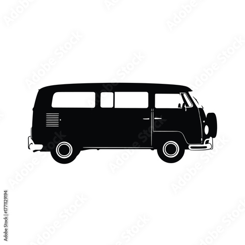 Classic Van Silhouette vehicle transportation vintage retro travel adventure road trip camper bus icon illustration design automotive