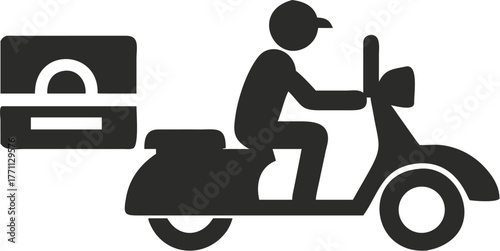Fast pizza delivery icon on scooter conveys speed and convenience, perfect for restaurant promotions, food service apps, and modern dining concepts