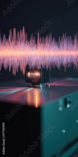 Premium Technologies Projector Displaying Abstract Waveform Modern Event Realism for Tech Marketing and Creative Advertising Content
