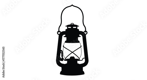 A simple black silhouette of a vintage kerosene lantern design