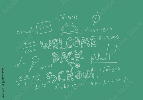 Realistic math chalkboard background illustration