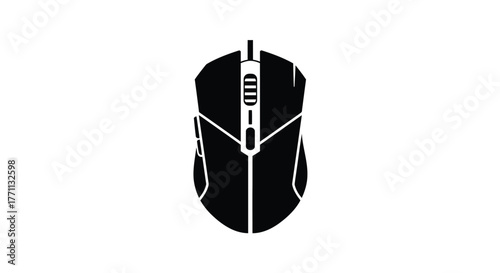 A simple black and white illustration of a computer gaming mouse