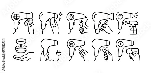 Hair dryer maintenance: cleaning, disassembly, and troubleshooting steps illustrated