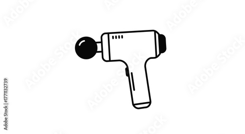 Simple black and white illustration of a modern percussive massage gun