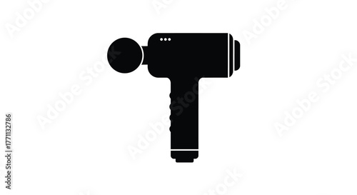 Black silhouette of a modern percussive massage gun isolated on white