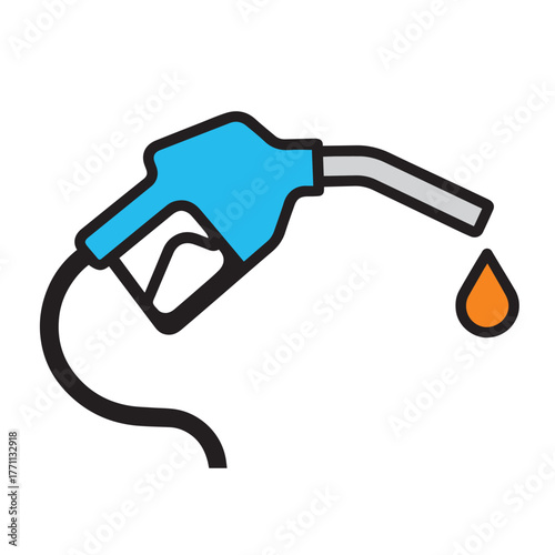 Vector art showing a minimalist blue gas pump handle at a fueling station, captured with precise outlines and subtle contrast in a sleek contemporary style.