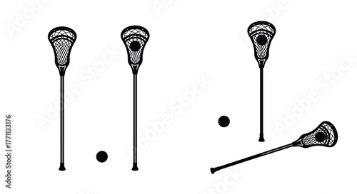 Three lacrosse sticks and a ball a sport equipment illustration