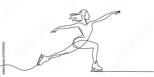 a figure skater in a dynamic pose with outstretched arms, symbolizing grace, balance, and athletic art.