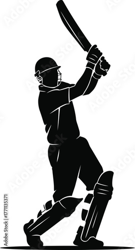 Silhouette of a cricketer swinging a bat in action