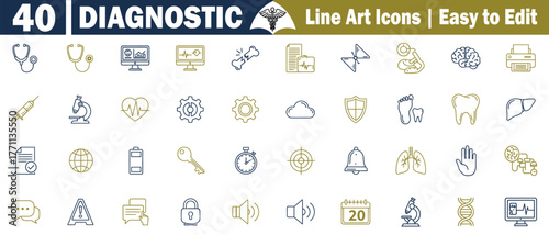 Diagnostic Outline Icon Set Illustration. Emphasizing Medical Healthcare Diagnosis in a Modern Style Art for Symbol Design.