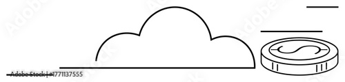 Cloud with digital coin emphasizing data storage and currency synchronization. Ideal for finance, cloud service, data management, innovation, fintech, economy, and seamless transactions. Simple flat