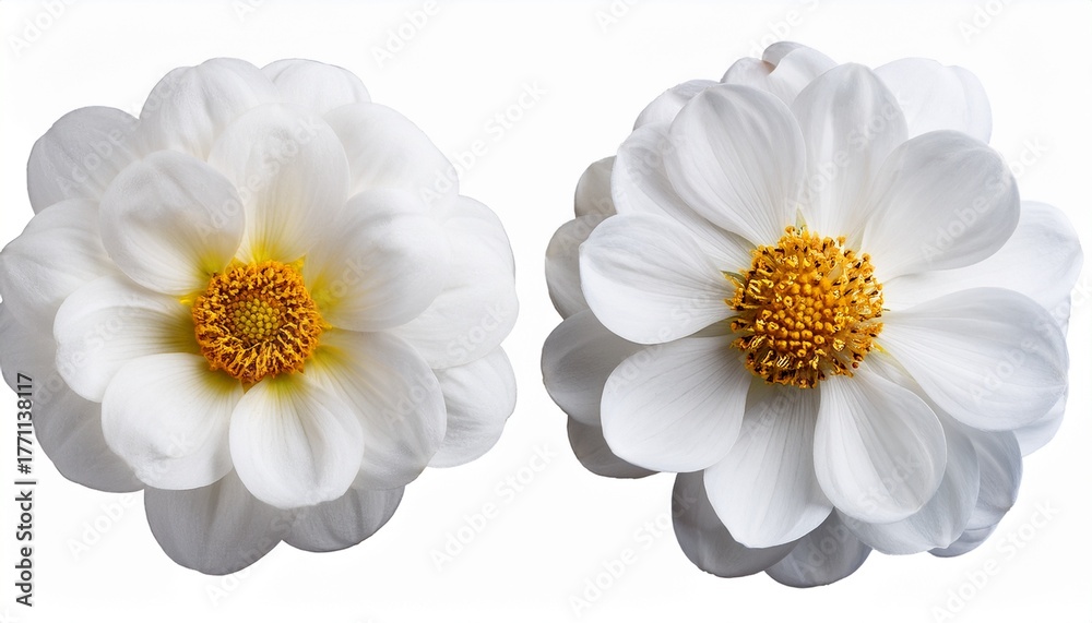 Obraz premium Pair of White Dahlia Flowers Isolated on White