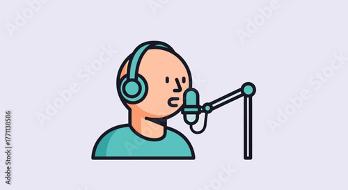 Podcast Illustration Person with Headphones Speaking into Microphone