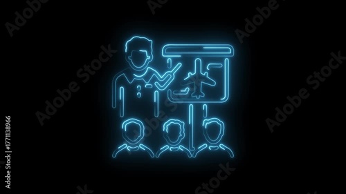 Animated aviation training class in neon style with instructor and students learning