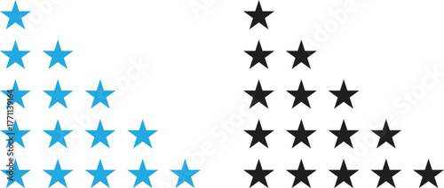 Star rating icons set vector — blue and black 1 to 5 star review symbols for UI, web, app, and feedback design
