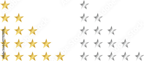 Star rating icons set vector — gold and silver 1 to 5 star review symbols for premium UI, web, app, and feedback design