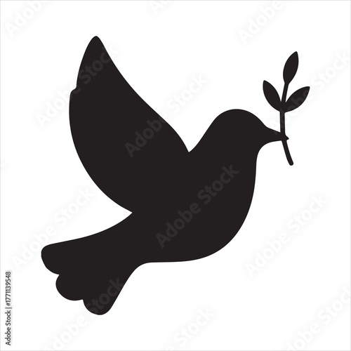 Silhouette dove carrying olive branch symbol of peace Vector Illustration