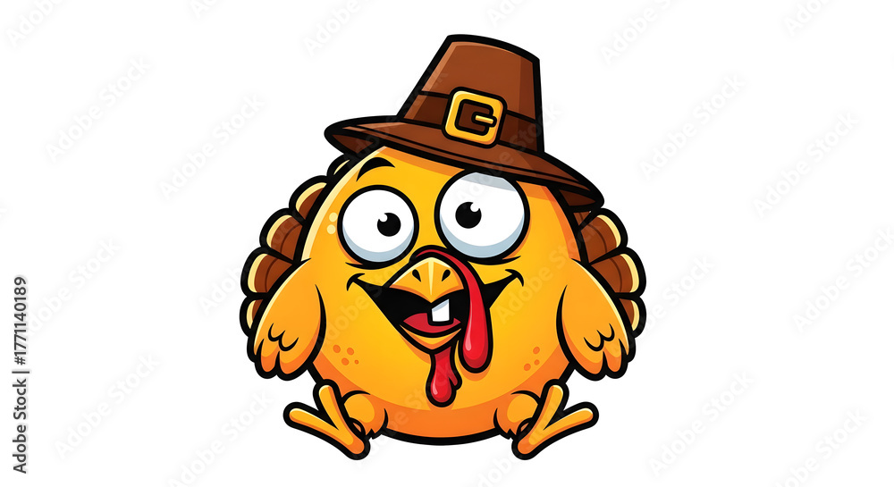 Obraz premium Cute Thanksgiving Turkey Emoji Character with Pilgrim Hat Vector Design
