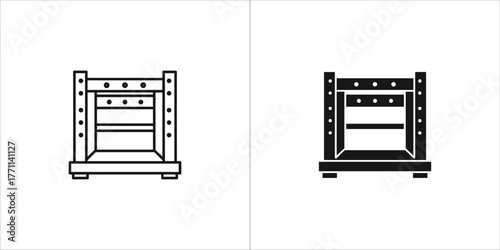 Outline and glyph icon of a wooden wine press for winemaking process