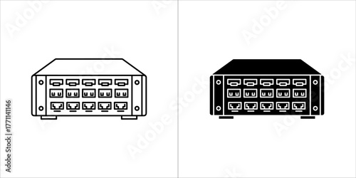 Illustration of a network switch in two different styles