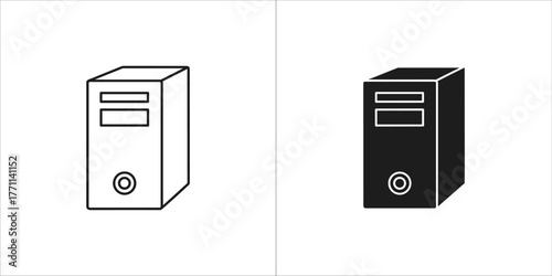 Two styles of computer tower, black and white versions