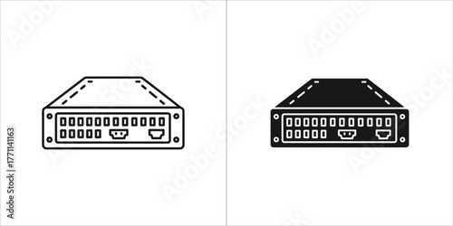 Black and white router icon for networking and internet use
