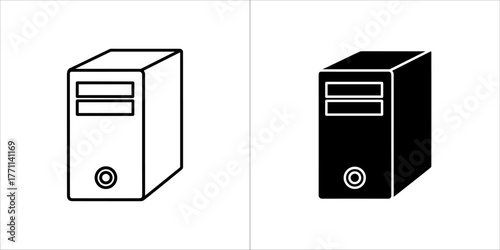 Black and white computer tower icon for desktop pc use