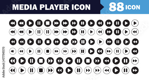 Massive Media Player Control Icon Collection. Vector Illustration 