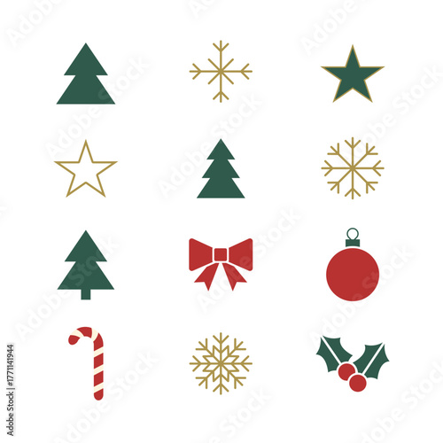 Minimalist christmas icon set flat christmas design elements collection vector 1