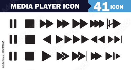 Extensive Black Media Player Control Icons Set