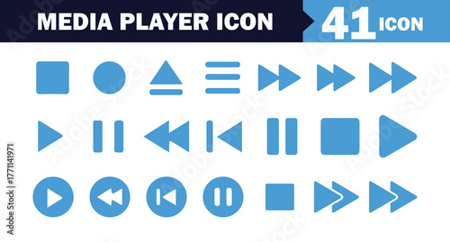 Blue Media Player Interface Icons. Vector Illustration