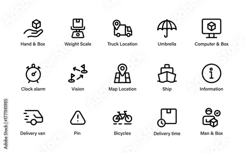 logistics and delivery versatile icon set. logistics, delivery, shipping, ecommerce, freight, cargo, transport and more.