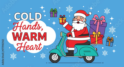 Santa delivery on scooter christmas gifts holiday season fun art