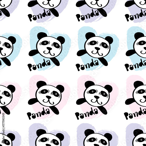 Seamless pattern with cute panda bear. Vector illustration.