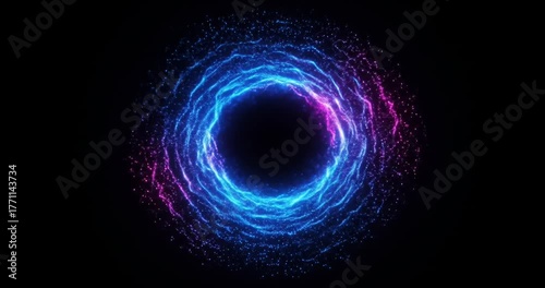 Vibrant abstract glowing blue and magenta energy ring with a dark central void, creating a dynamic and futuristic portal effect.