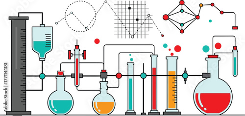 Science lab equipment vector illustration for chemistry research