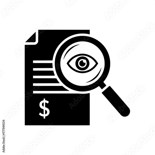 Financial Audit and Scrutiny Eye on Documents and Magnifying Glass Inspecting a Bill with Dollar Sign