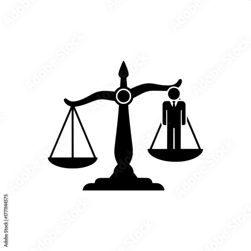 Scales of Justice balance symbolizing fairness and equality with a silhouette of a man on one side
