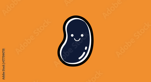 A smiling, cartoon-style bean with a black outline sits centered on an orange background