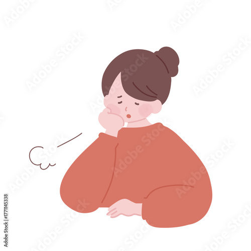 フラットイラスト　ため息をついている女性
