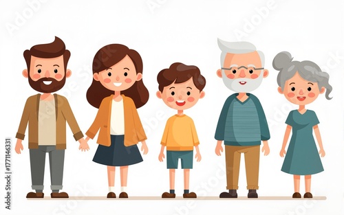 Cartoon family creation kit. Parents, children and grandparents characters constructor. Big family, mascot emotions, body gesture and hairstyle. Isolated vector illustration symbols set. High quality