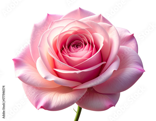  Realistic Pink Rose Bloom with Detailed Petals, Front View, Isolated on Transparent Background